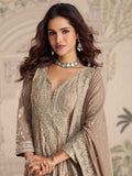 Heavy embroidered taupe gown with dupatta