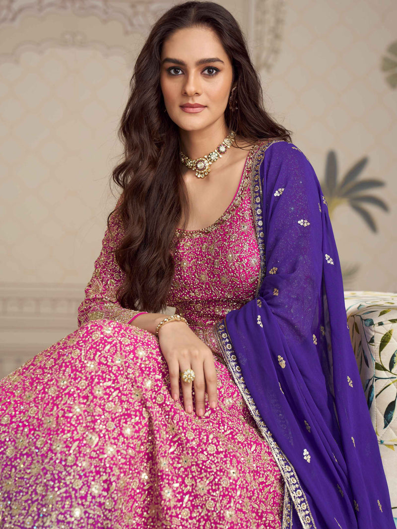 Georgette pink Anarkali gown for weddings