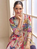 Floral printed purple palazzo suit for festive wear