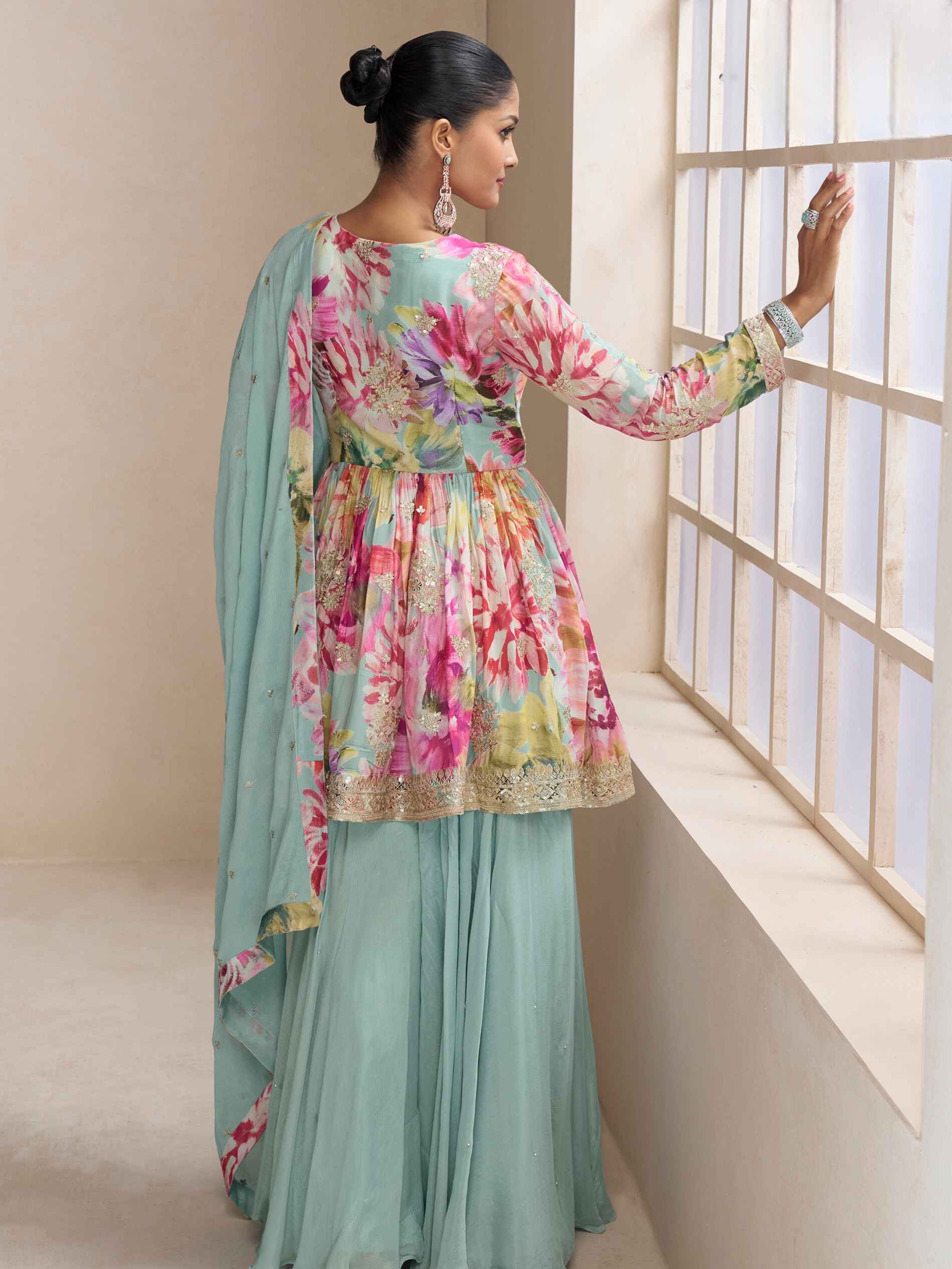 Designer green palazzo suit for festive occasions