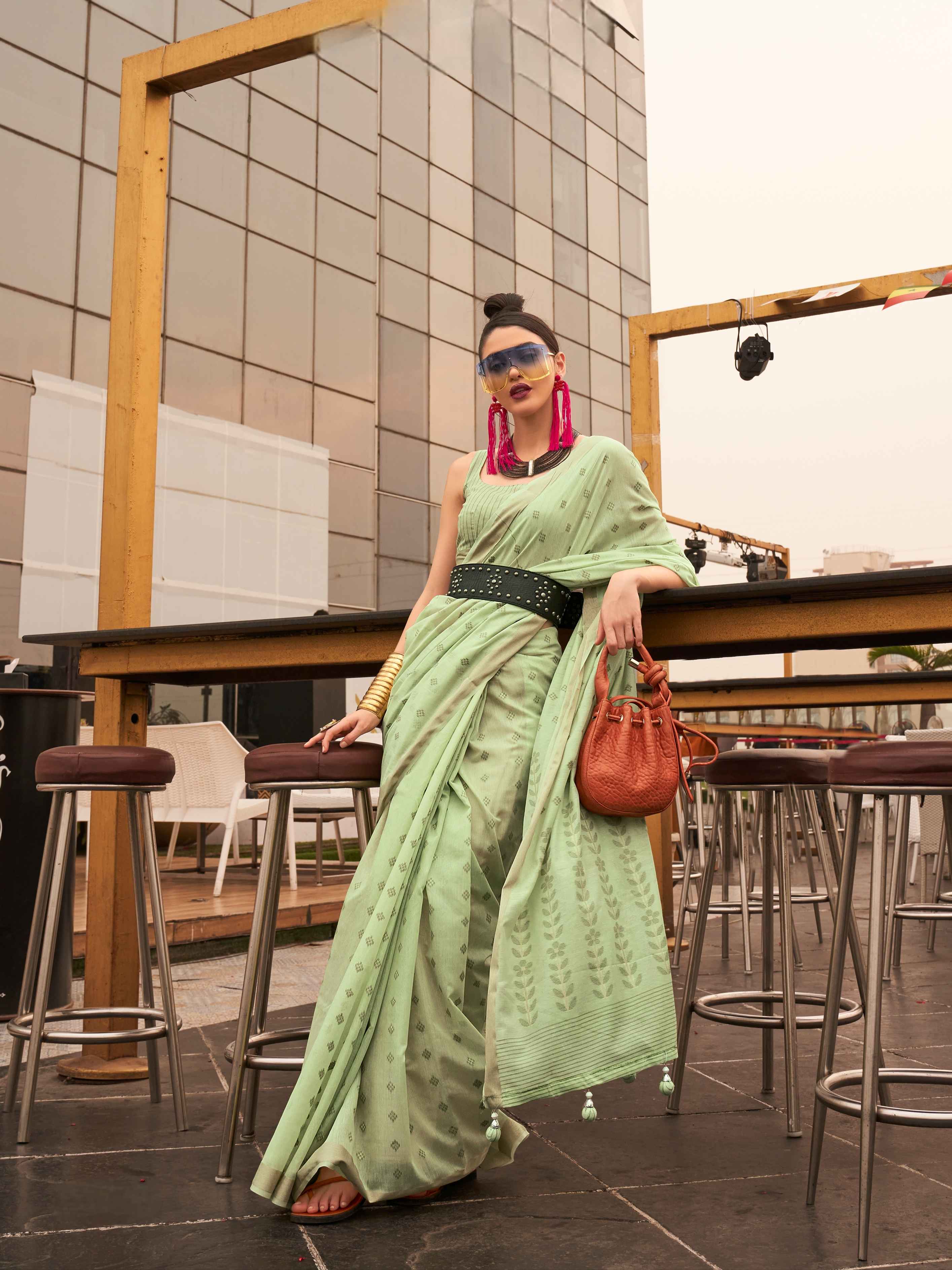 Light Green Modal Poly Viscose Handloom Saree