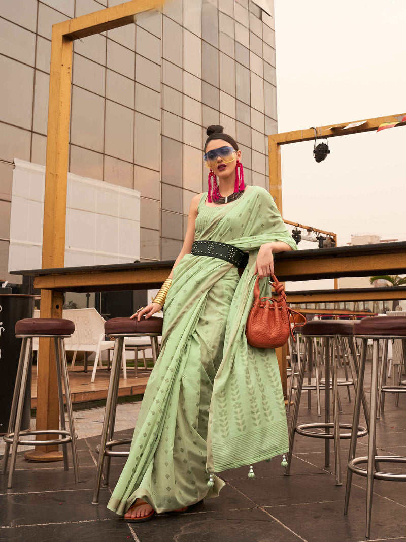 Light Green Modal Poly Viscose Handloom Saree