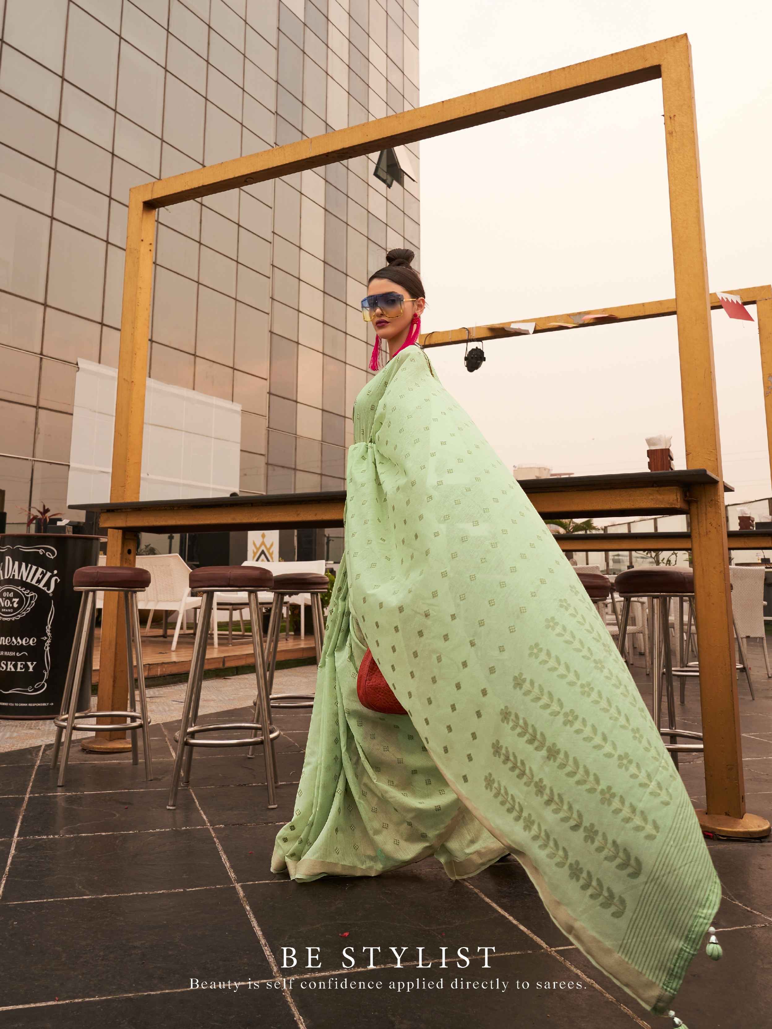 Light Green Modal Poly Viscose Handloom Saree