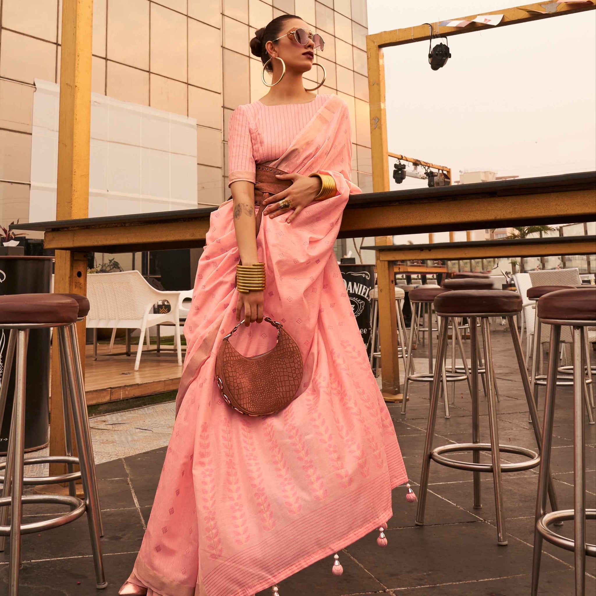 Peach Modal Poly Viscose Handloom Saree