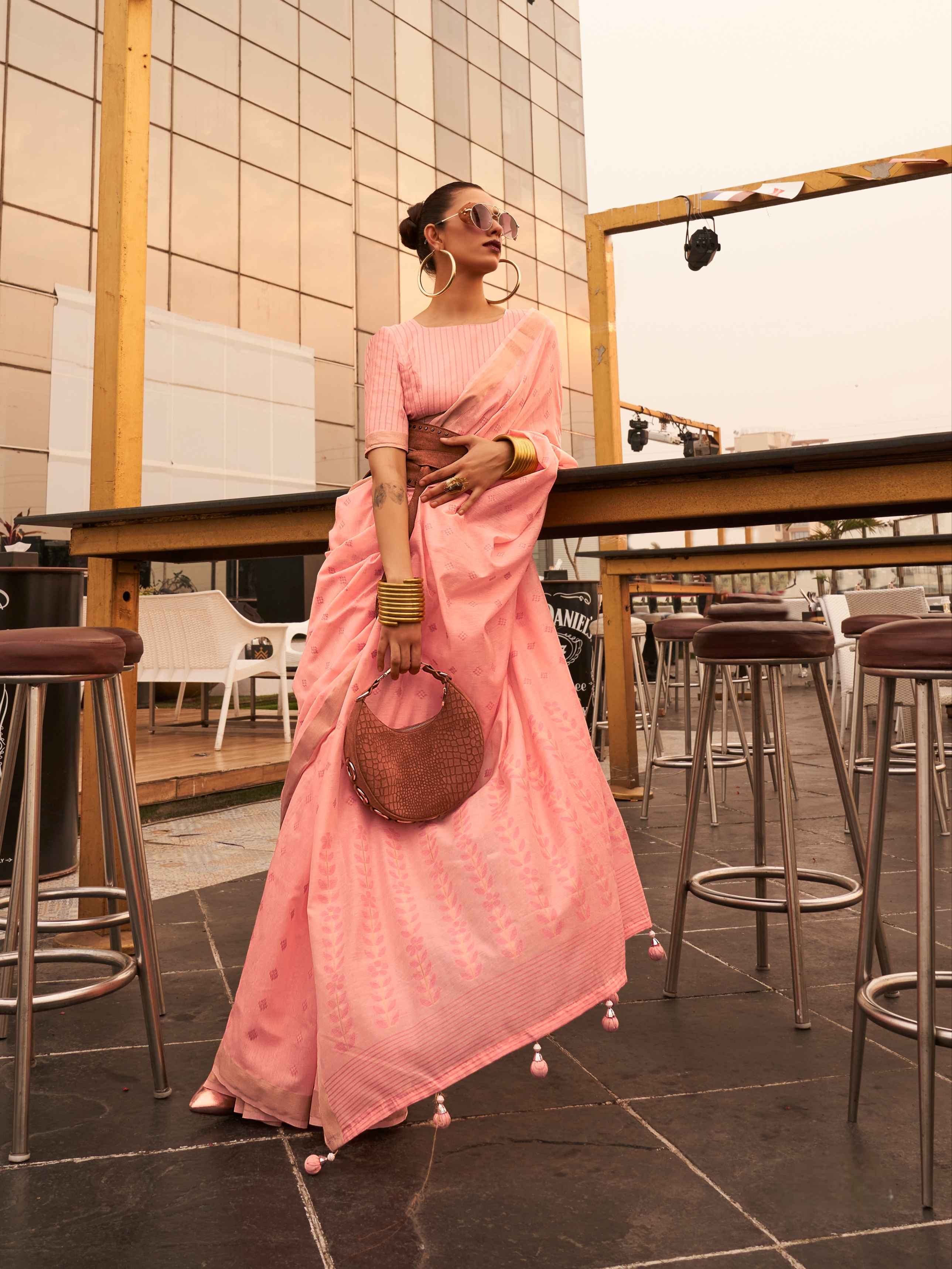 Peach Modal Poly Viscose Handloom Saree