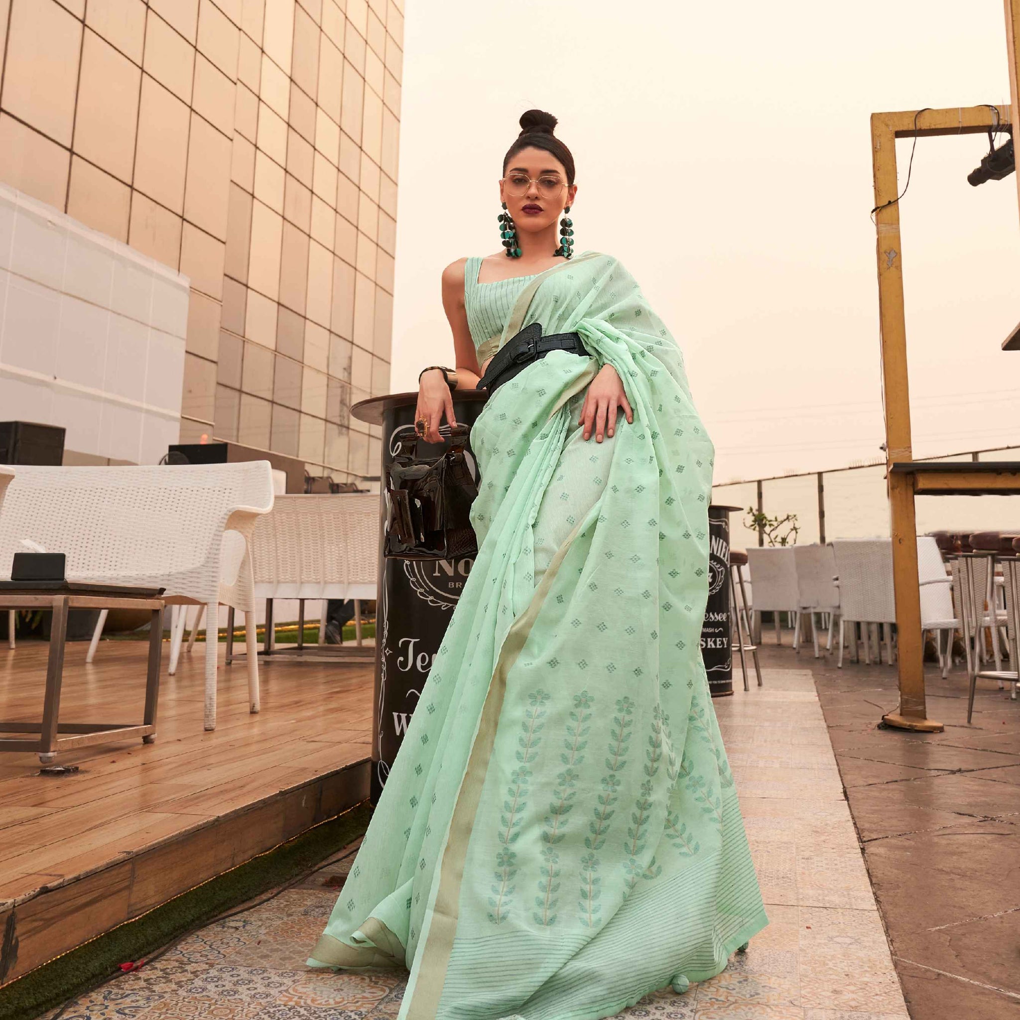Aqua Blue Modal Poly Viscose Handloom Saree