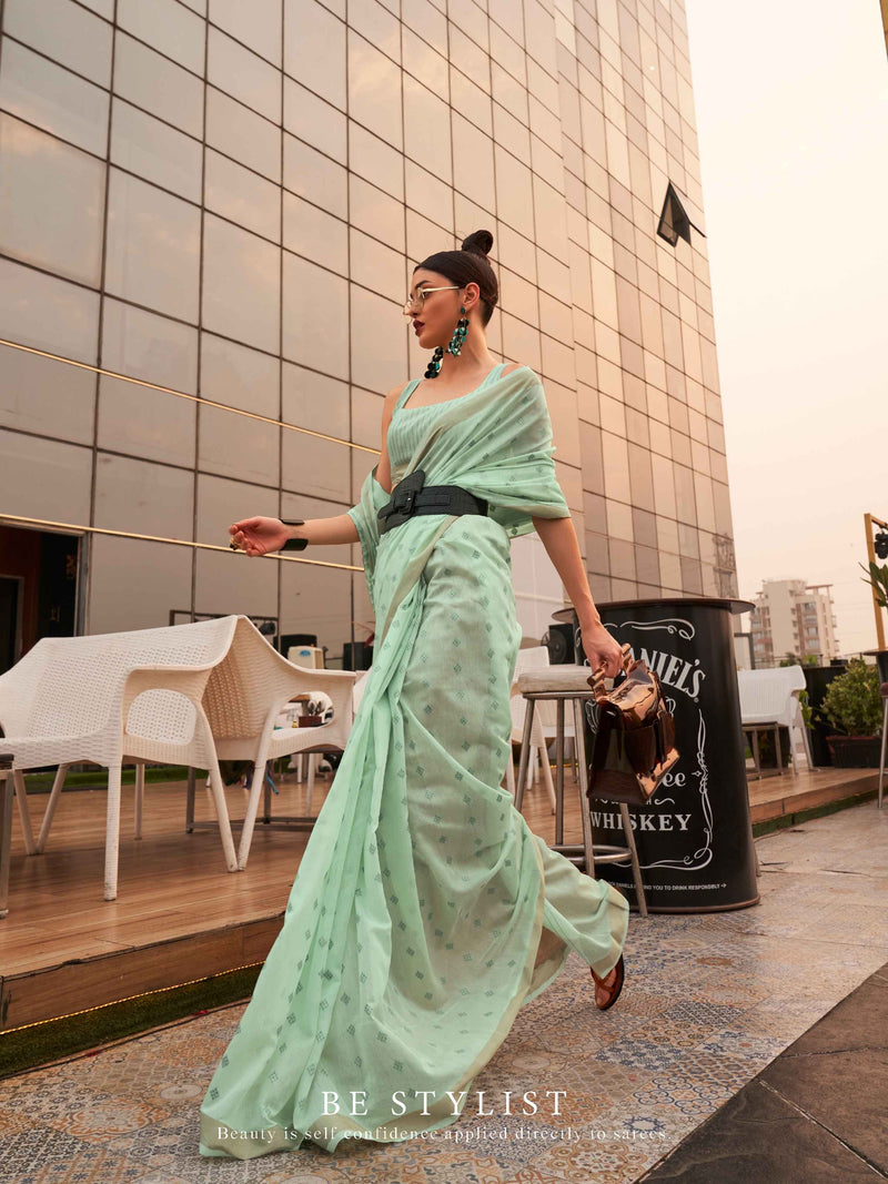 Aqua Blue Modal Poly Viscose Handloom Saree