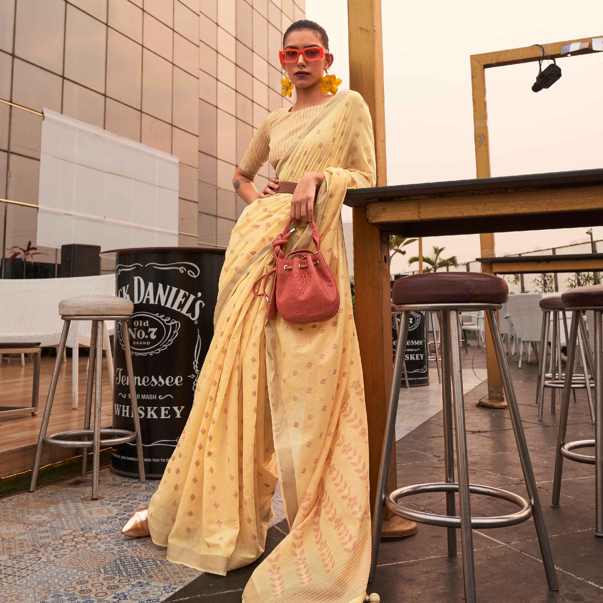 Mustard Yellow Modal Poly Viscose Handloom Saree