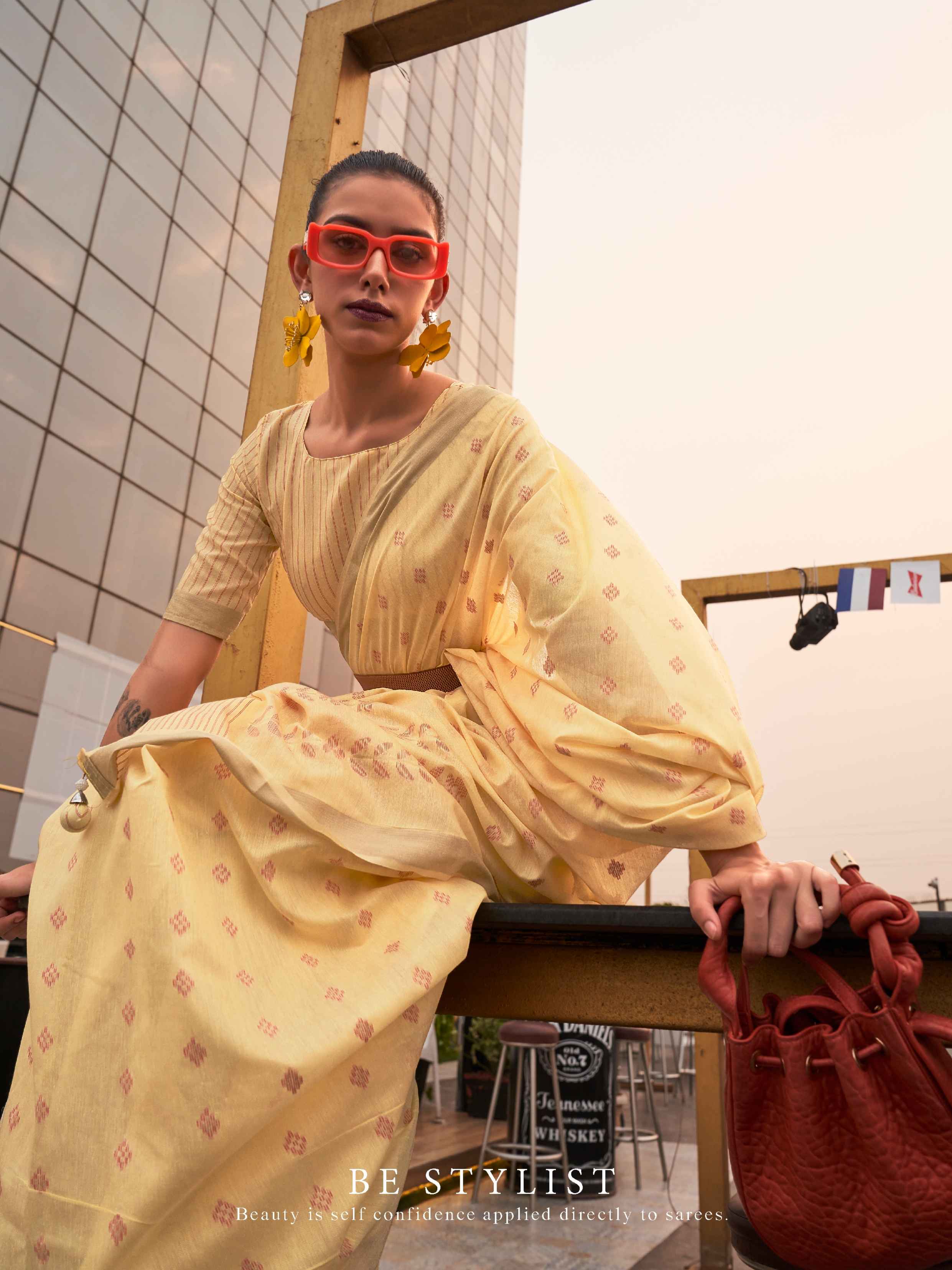 Mustard Yellow Modal Poly Viscose Handloom Saree