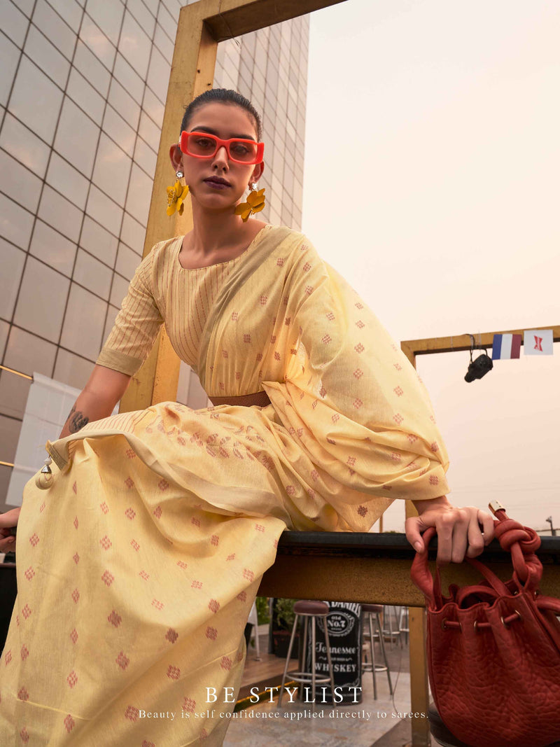 Mustard Yellow Modal Poly Viscose Handloom Saree