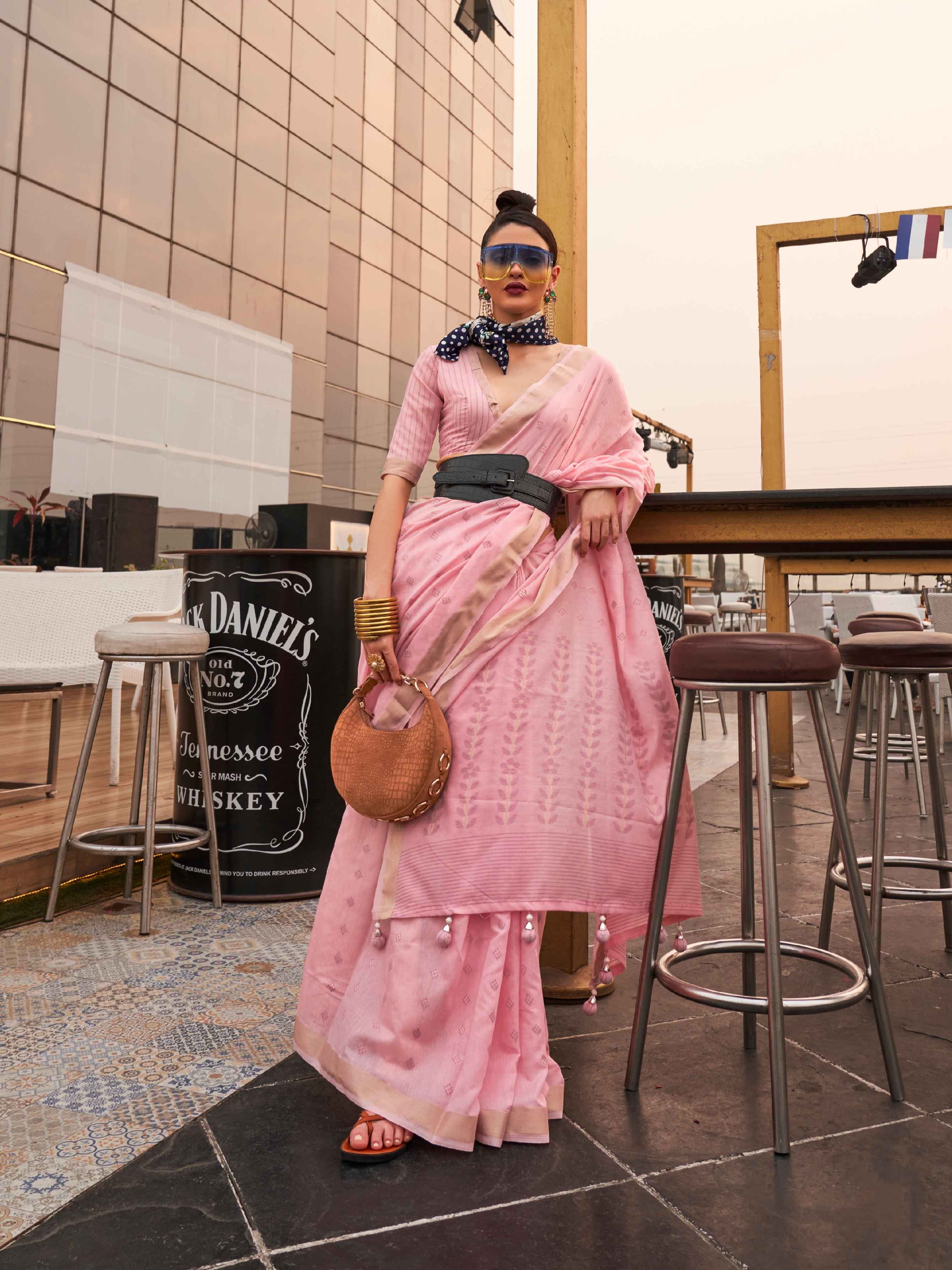 Baby Pink Modal Poly Viscose Handloom Saree