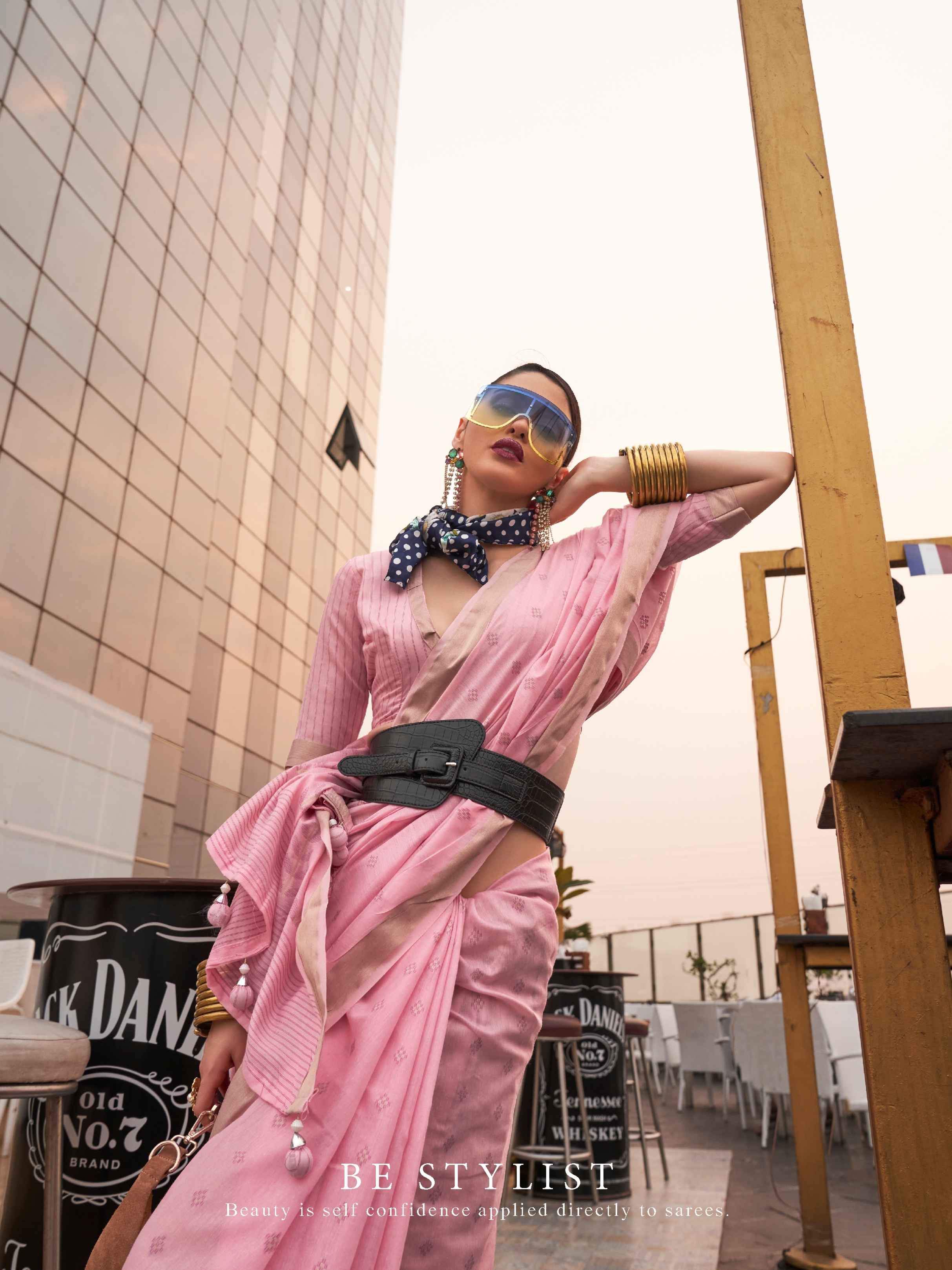 Baby Pink Modal Poly Viscose Handloom Saree