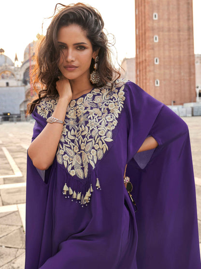 Royal Purple Hand Embroidered Chinon Silk Palazzo Suit Palazzo Suit Anant Tex Exports Pvt.Ltd..
