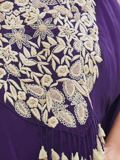 Royal Purple Hand Embroidered Chinon Silk Palazzo Suit Palazzo Suit Anant Tex Exports Pvt.Ltd..