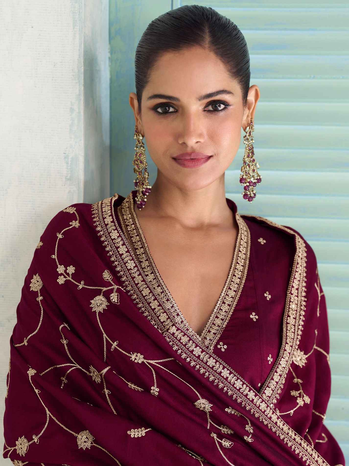 Maroon Embroidered Premium Silk Anarkali Suit Anarkali Suit Anant Tex Exports Pvt.Ltd..