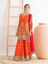 Orange Heavy Work Chinnon Sharara Suit with Red Dual Shade Dupatta Sharara Suit Anant Tex Exports Pvt.Ltd..