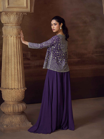 Purple Embroidered Jacket Palazzo Set Crop top palazzo set Anant Tex Exports Pvt.Ltd..