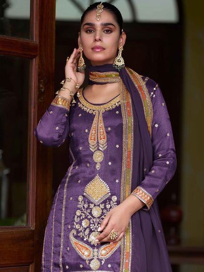 Royal Purple Embroidered Sharara Suit With Handwork Sharara Suit Anant Tex Exports Pvt.Ltd..