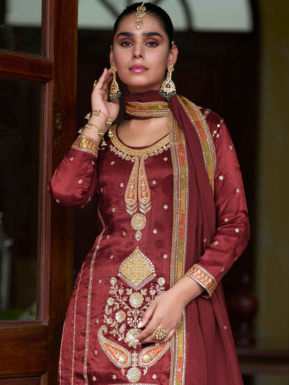 Maroon Bridal Festive Sharara Suit With Heavy Embroidery Sharara Suit Anant Tex Exports Pvt.Ltd..