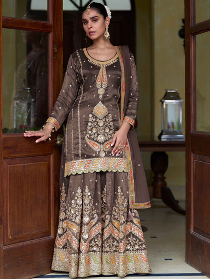 Coffee Brown Designer Sharara Suit With Dupatta Sharara Suit Anant Tex Exports Pvt.Ltd..