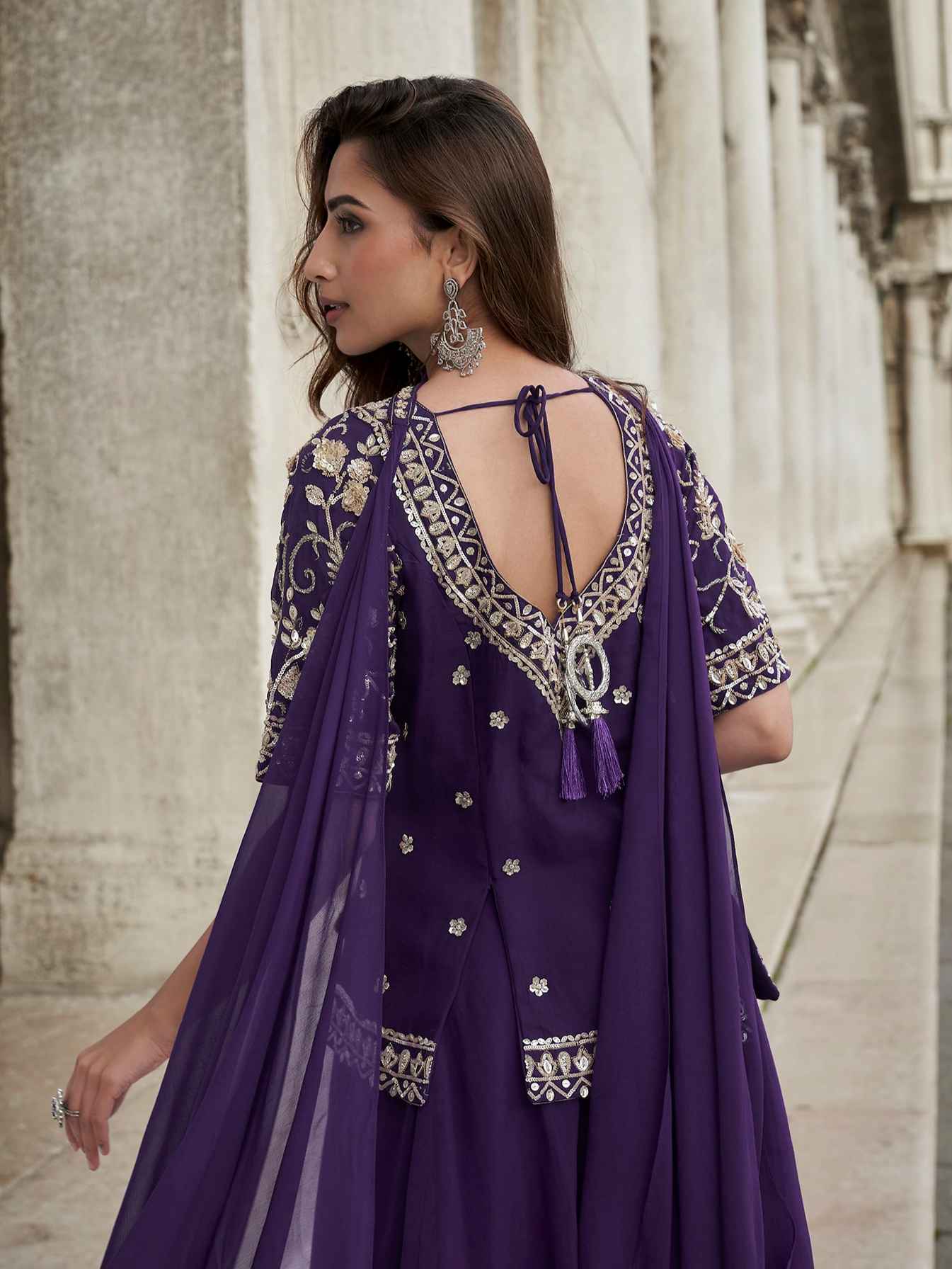 Royal Purple Heavy Embroidered Organza Palazzo Suit Palazzo Set Anant Tex Exports Pvt.Ltd..