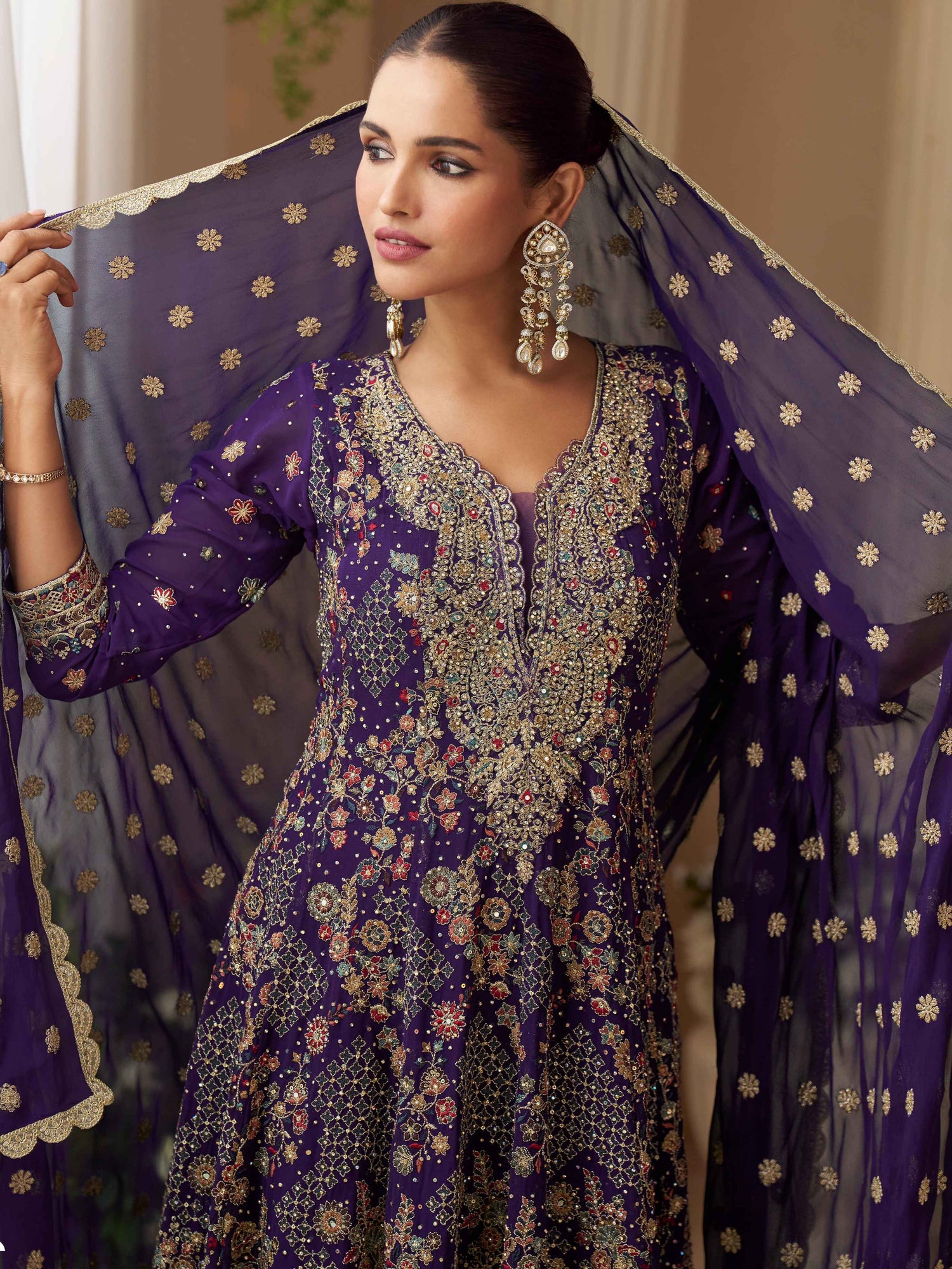 Royal Purple Heavy Embroidered Sharara Set with Matching Dupatta Sharara Suit Anant Tex Exports Pvt.Ltd..