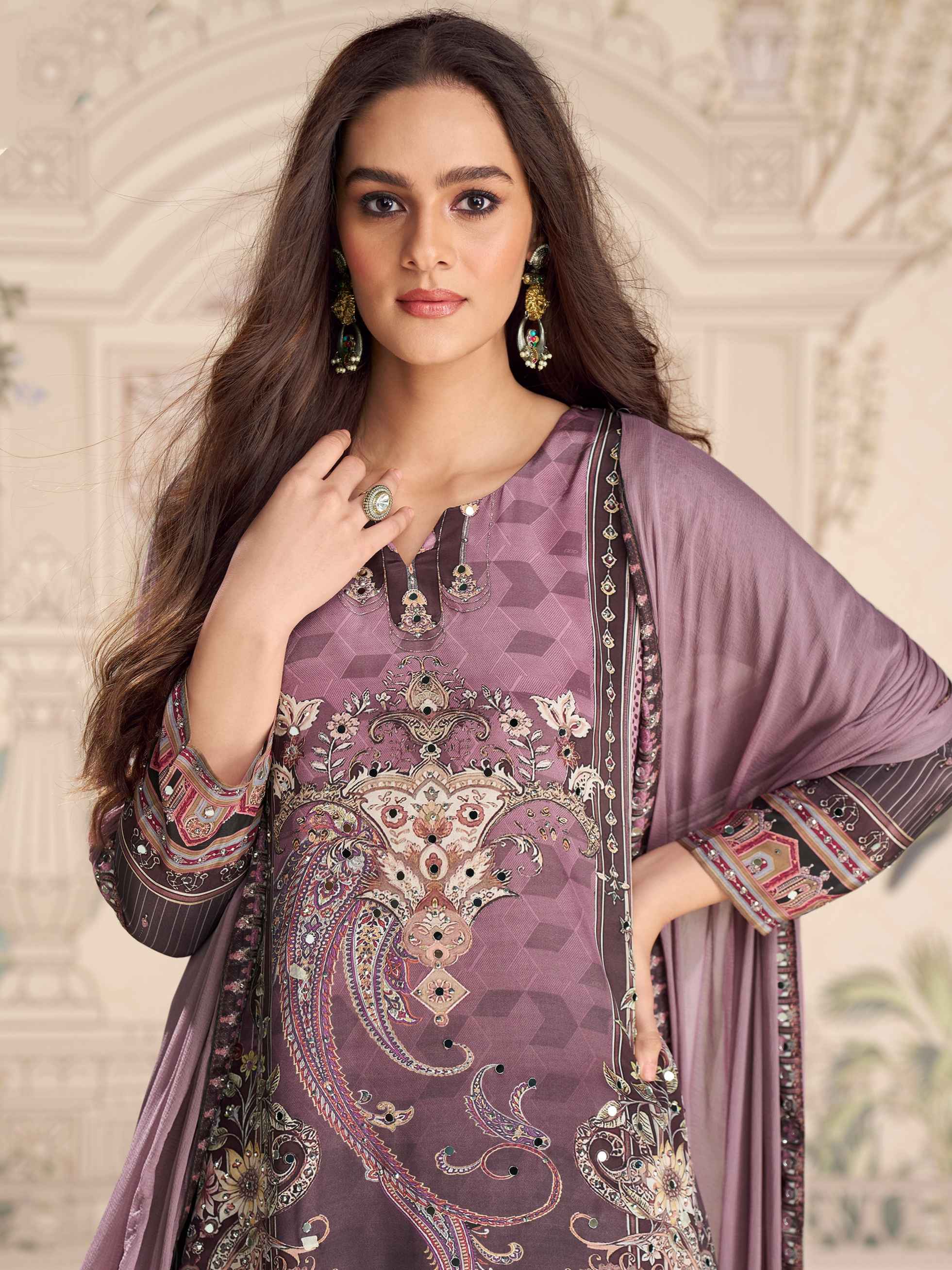 Mauve Purple Designer Mirror Embellished Sharara Suit