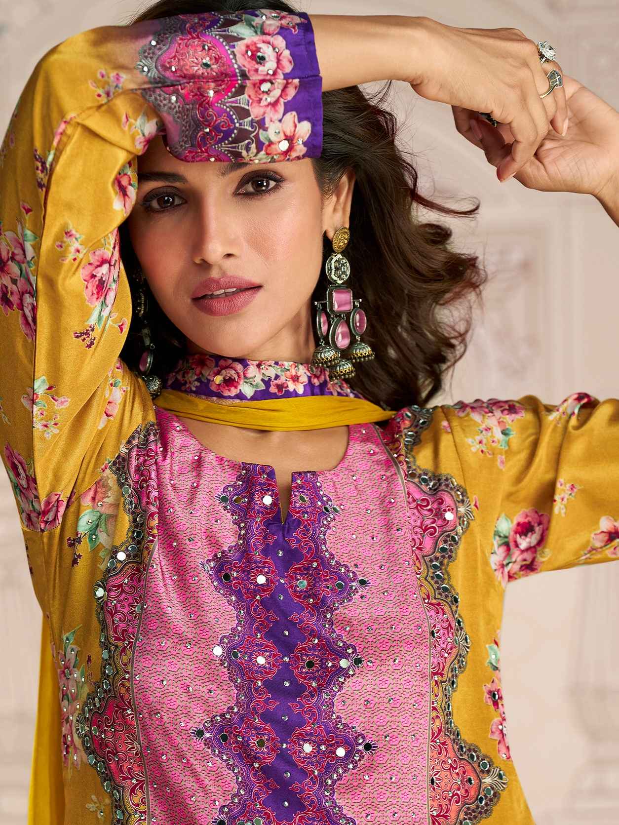 Yellow Embellished Mirror Work Sharara Suit