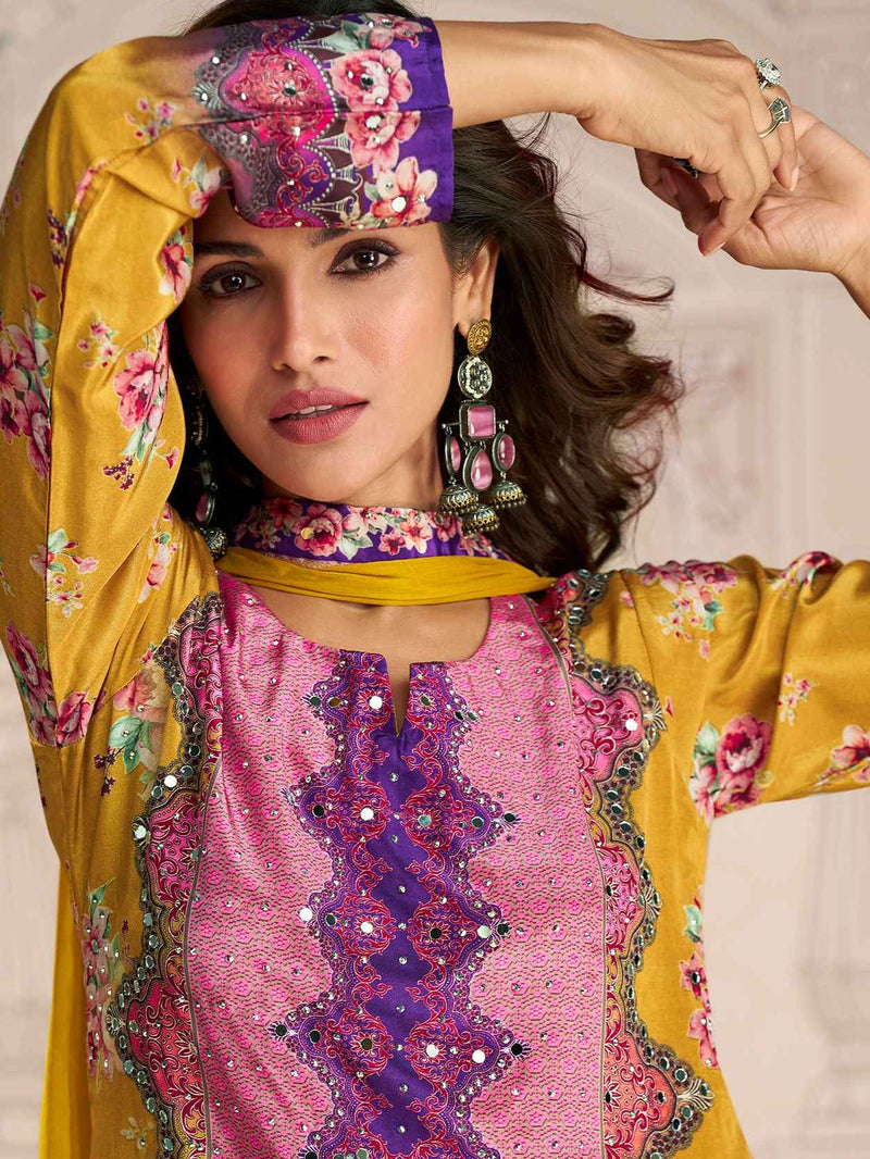 Yellow Embellished Mirror Work Sharara Suit