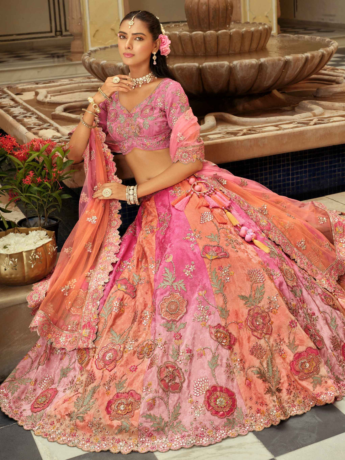 Blush Pink Floral Heavy Embroidered Silk Ready-to-Wear Lehenga Ready to wear lehenga Anant Tex Exports Pvt.Ltd..