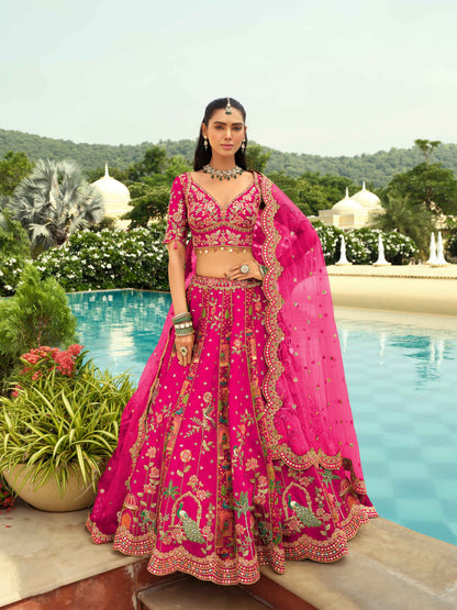 Fuchsia Pink Embroidered Silk Ready-to-Wear Lehenga Set Ready to wear lehenga Anant Tex Exports Pvt.Ltd..