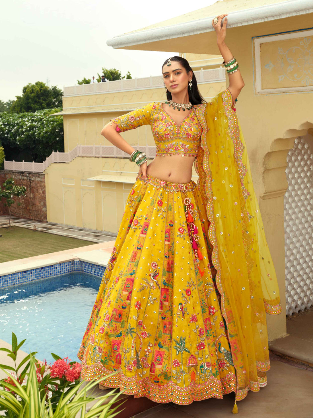Yellow Floral Embroidered Silk Ready-to-Wear Lehenga with Dupatta Ready to wear lehenga Anant Tex Exports Pvt.Ltd..