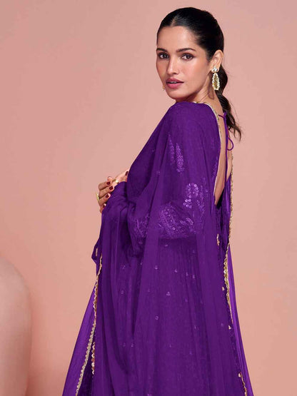 Royal Purple Heavy Embroidered Georgette Reception Gown Gown Anant Tex Exports Pvt.Ltd..