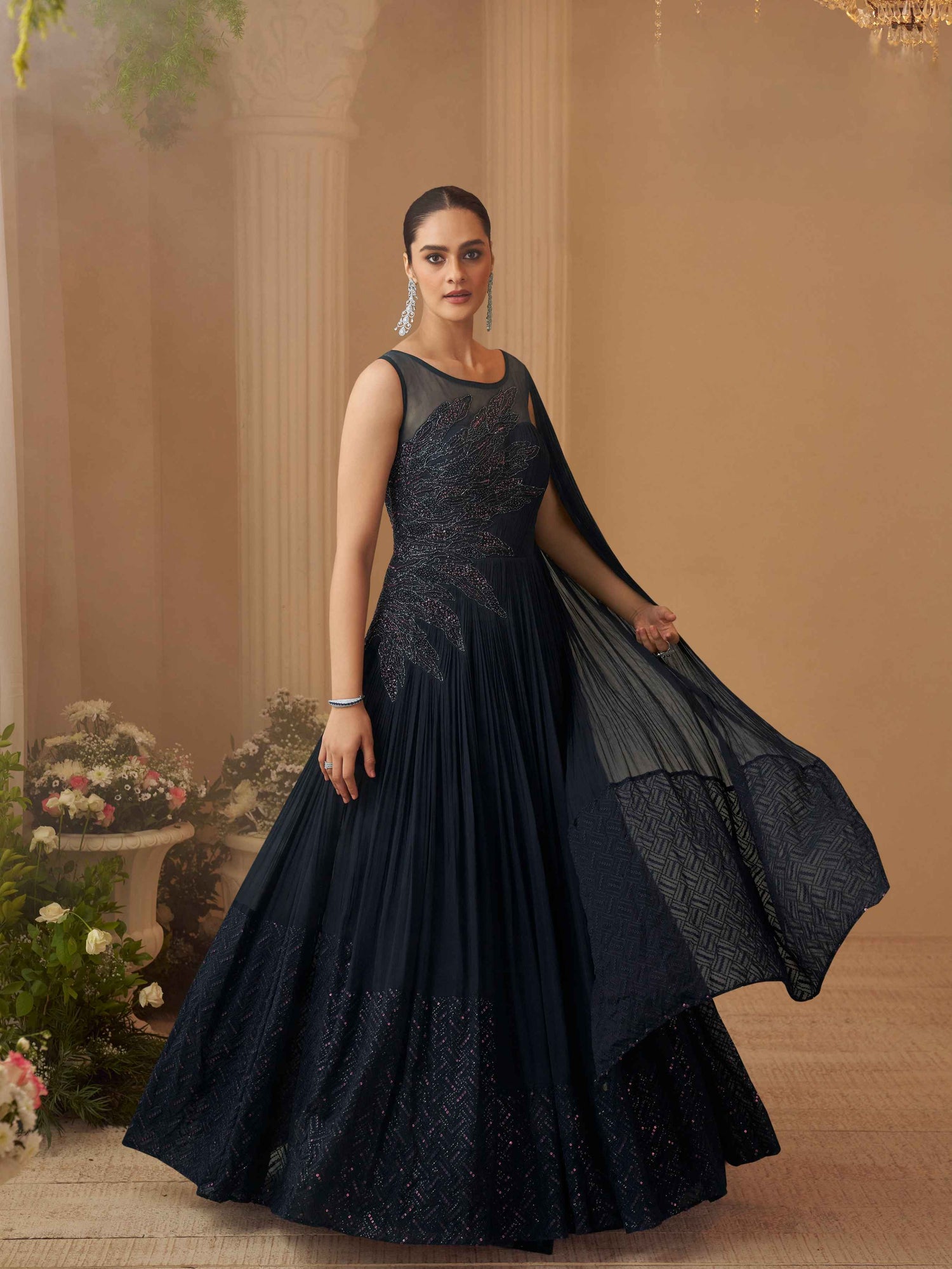 Navy Blue Heavy Embellished Chinon Silk Reception Gown Gown Anant Tex Exports Pvt.Ltd..