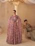 Rose Pink Printed Embroidered Chinon Silk Cape Style Wedding Gown Gown Anant Tex Exports Pvt.Ltd..