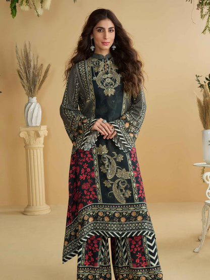 Black &amp; Red Natural Crepe Silk Palazzo Suit with Aari &amp; Gota Work Palazzo Suit Anant Tex Exports Pvt.Ltd..