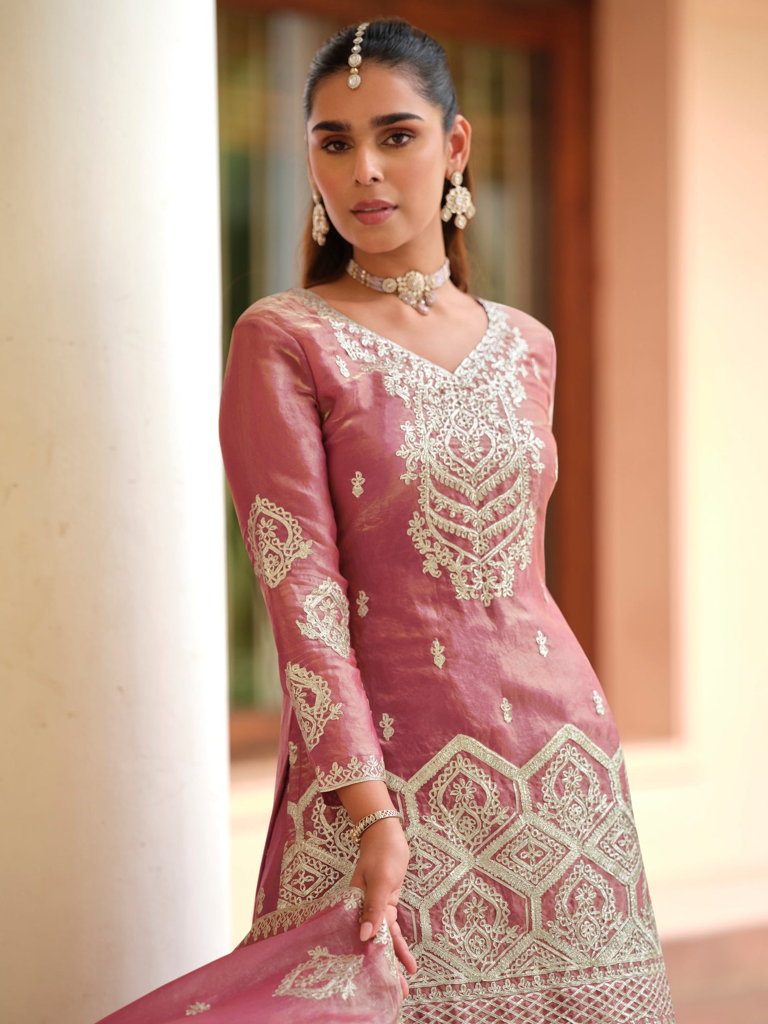 Mauve Premium Tora Silk Embroidered Palazzo Suit with Dupatta Palazzo Suit Anant Tex Exports Pvt.Ltd..