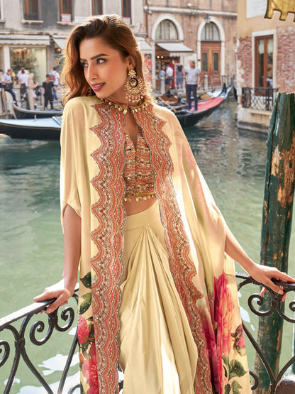 Cream French Crepe Silk Dhoti Set with Heavy Handwork Blouse Dhoti Set Anant Tex Exports Pvt.Ltd..