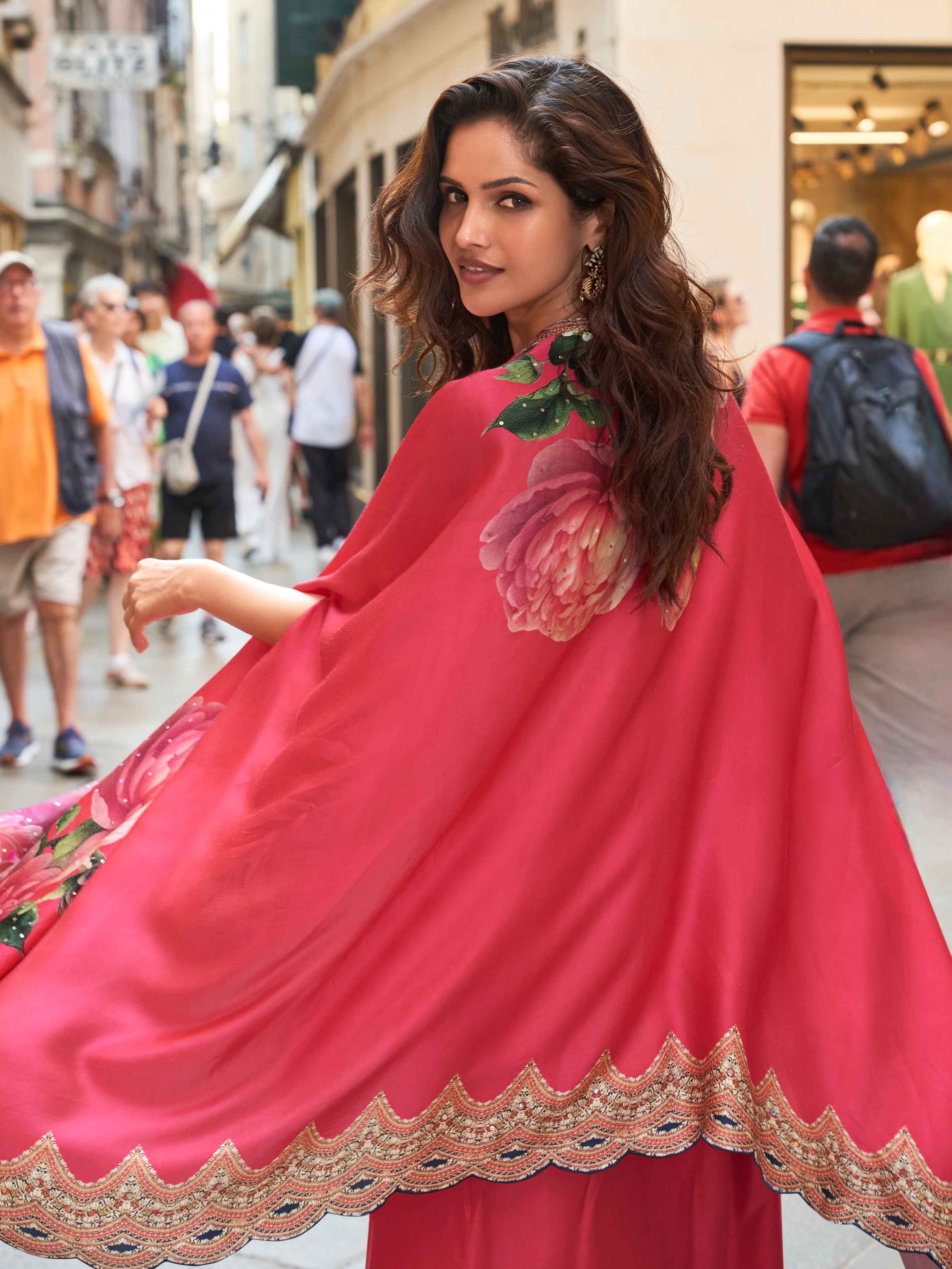 Rani Pink French Crepe Silk Designer Dhoti Set with Handwork