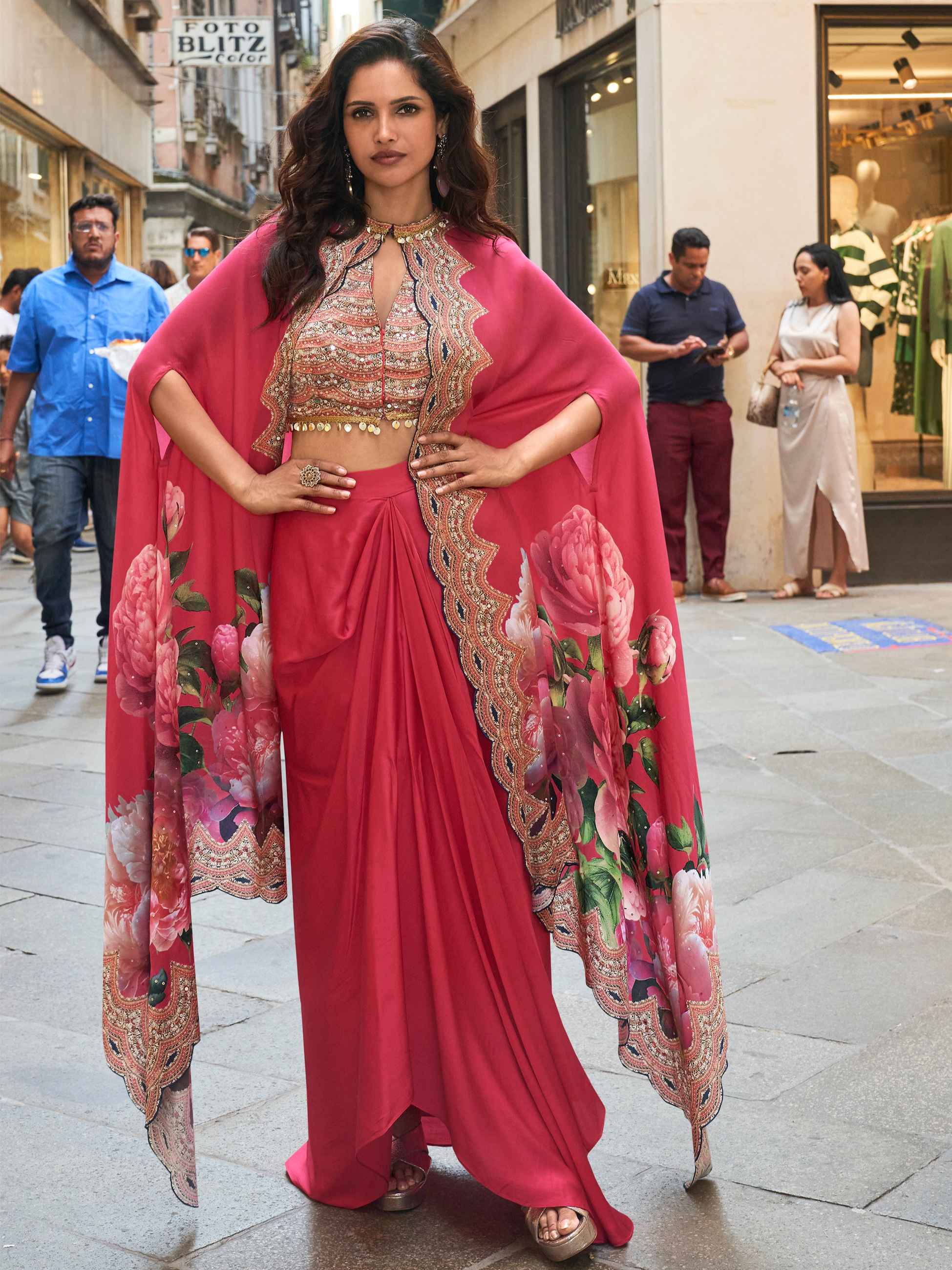 Rani Pink French Crepe Silk Designer Dhoti Set with Handwork