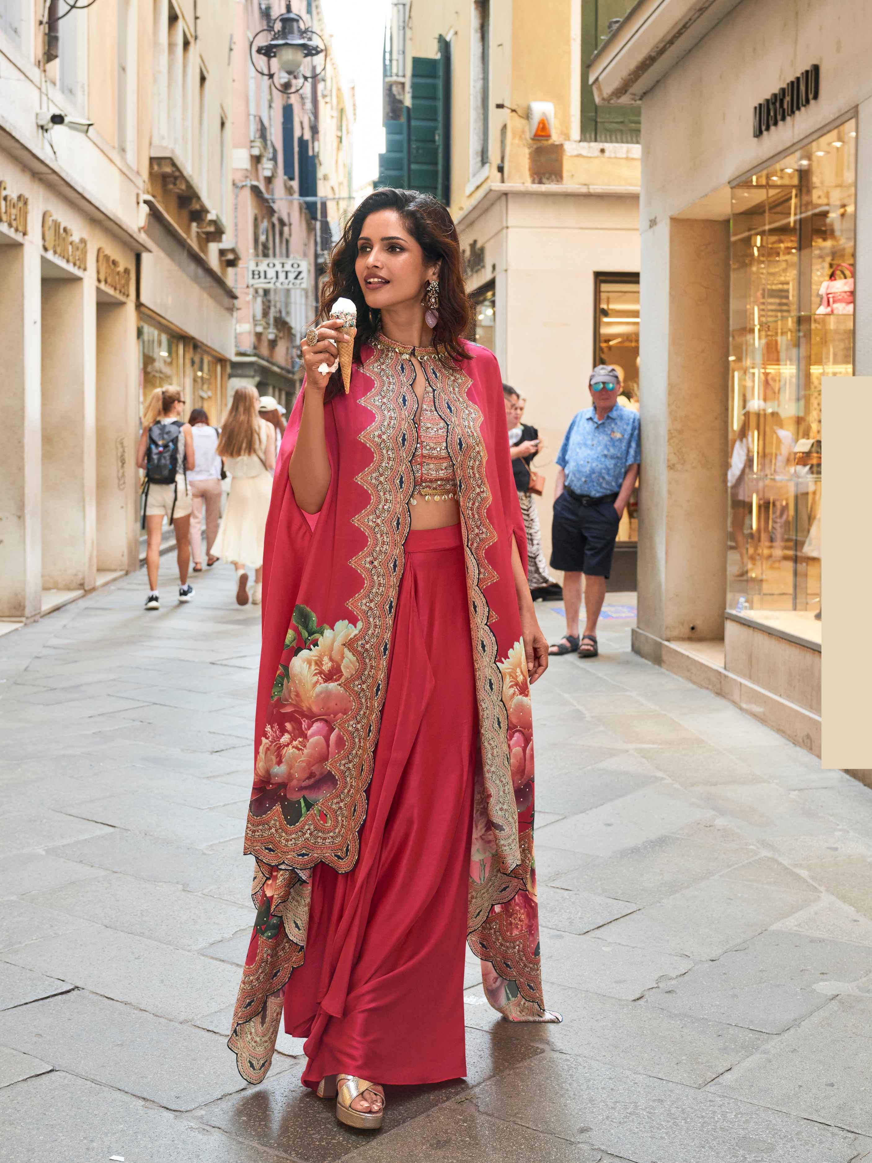 Rani Pink French Crepe Silk Designer Dhoti Set with Handwork