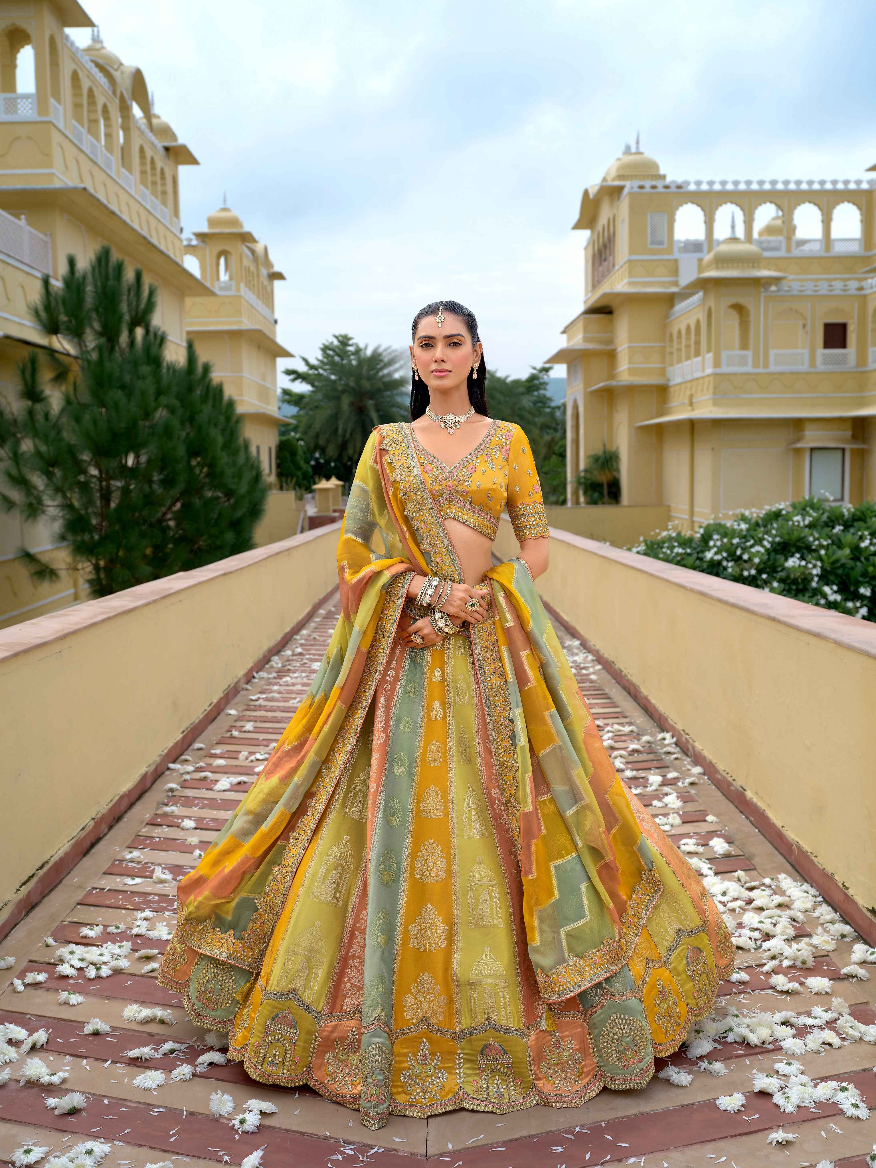 Olive Green Fancy Silk Lehenga with Intricate Embroidery