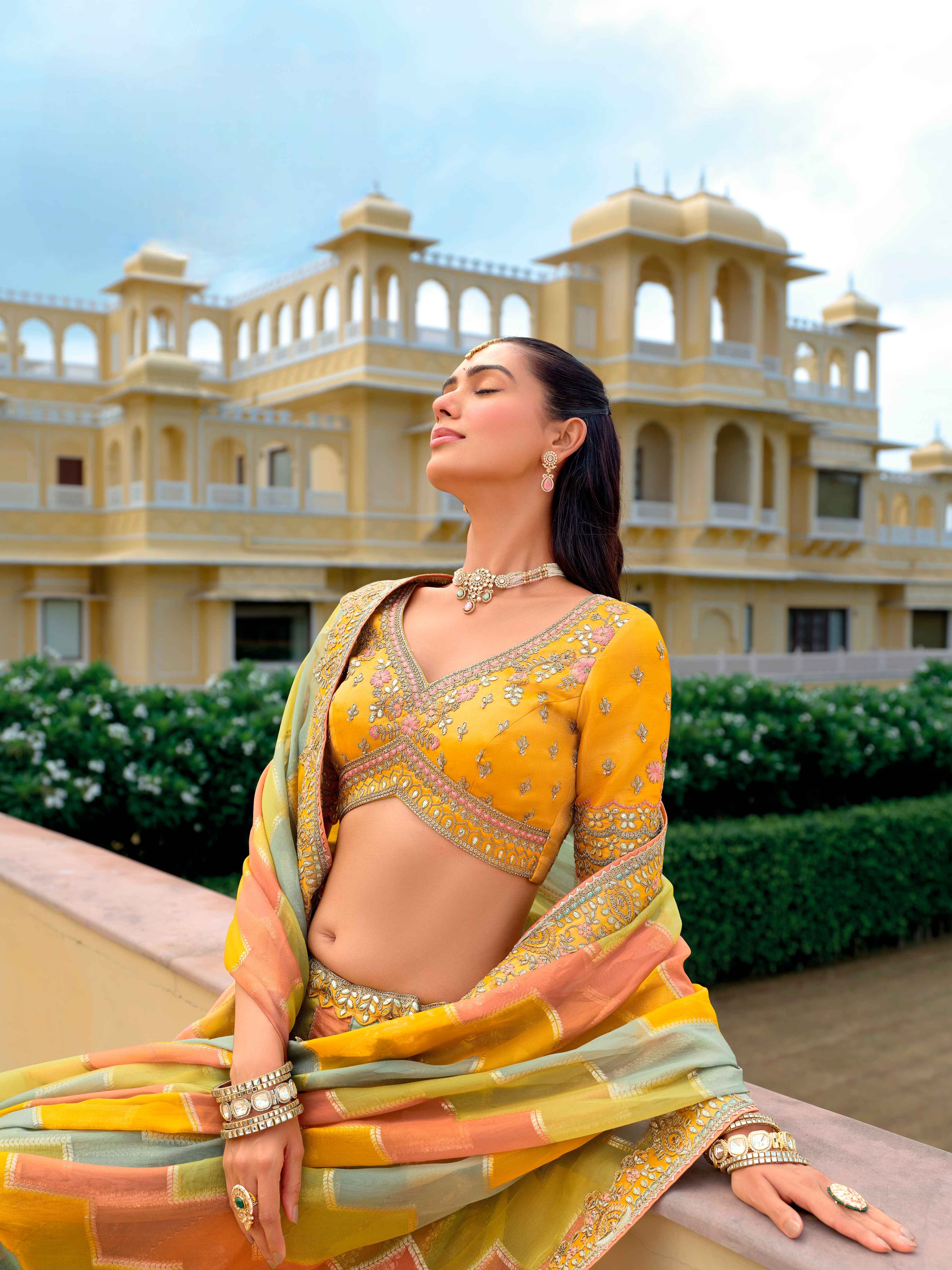 Olive Green Fancy Silk Lehenga with Intricate Embroidery