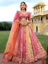 Pink & Peach Silk Embroidered Lehenga with Cutwork Border Silk Lehenga Anant Tex Exports Pvt.Ltd..