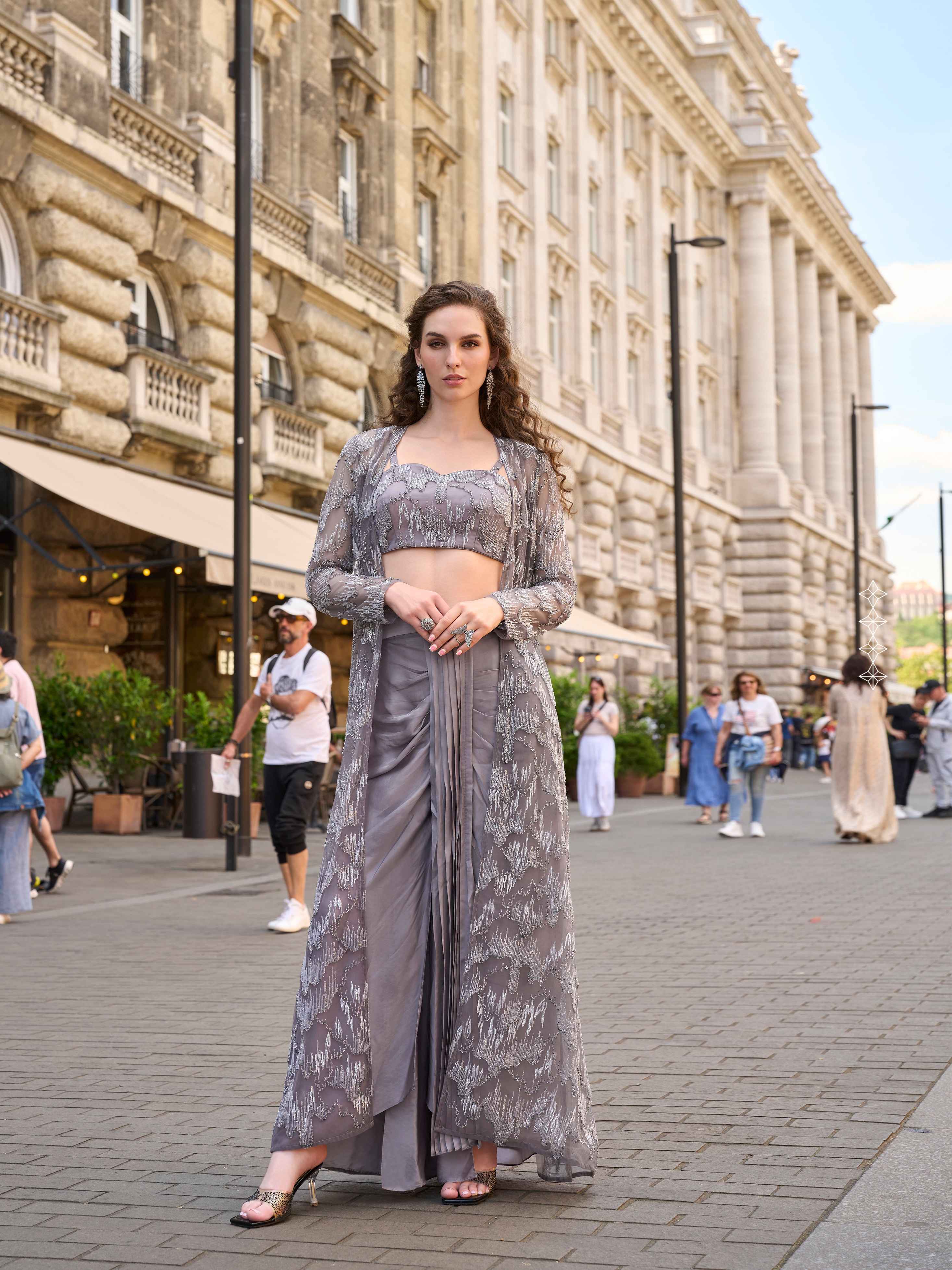 Grey Premium Embroidered Jacket & Crepe Silk Dhoti Set