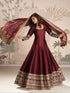 Maroon Silk Anarkali Gown with Embroidered Border Anarkali Gown Anant Tex Exports Pvt.Ltd..
