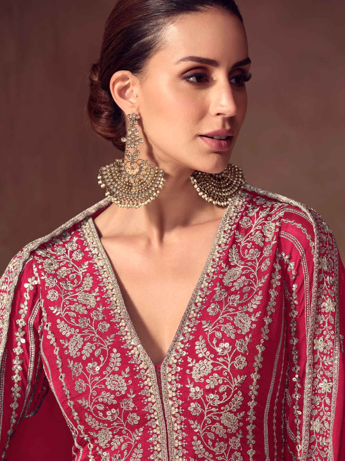 Premium Real Chinon Embroidered Anarkali Gown Set with Dupatta