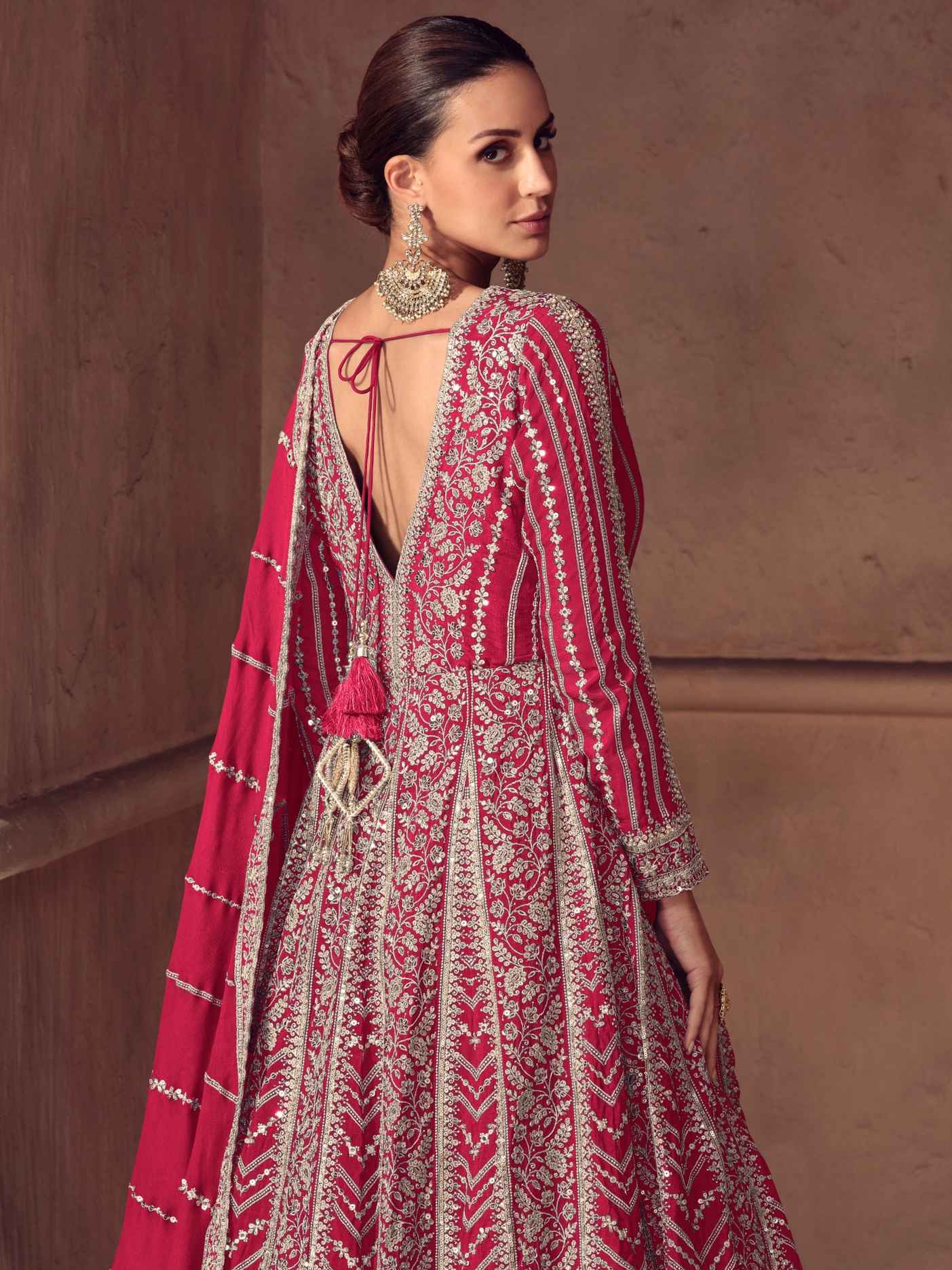 Premium Real Chinon Embroidered Anarkali Gown Set with Dupatta