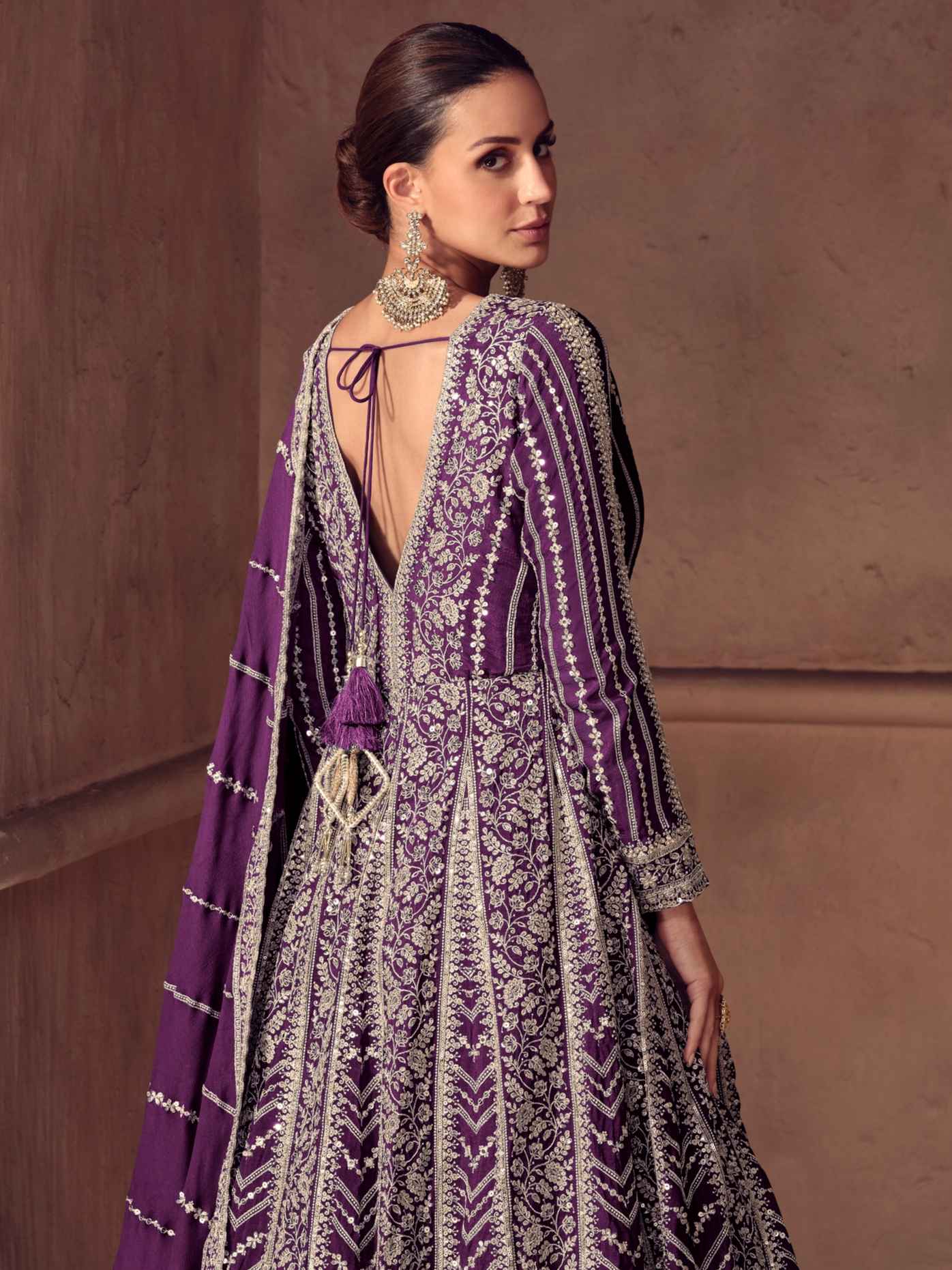 Premium Real Chinon Embroidered Anarkali Gown Set with Dupatta