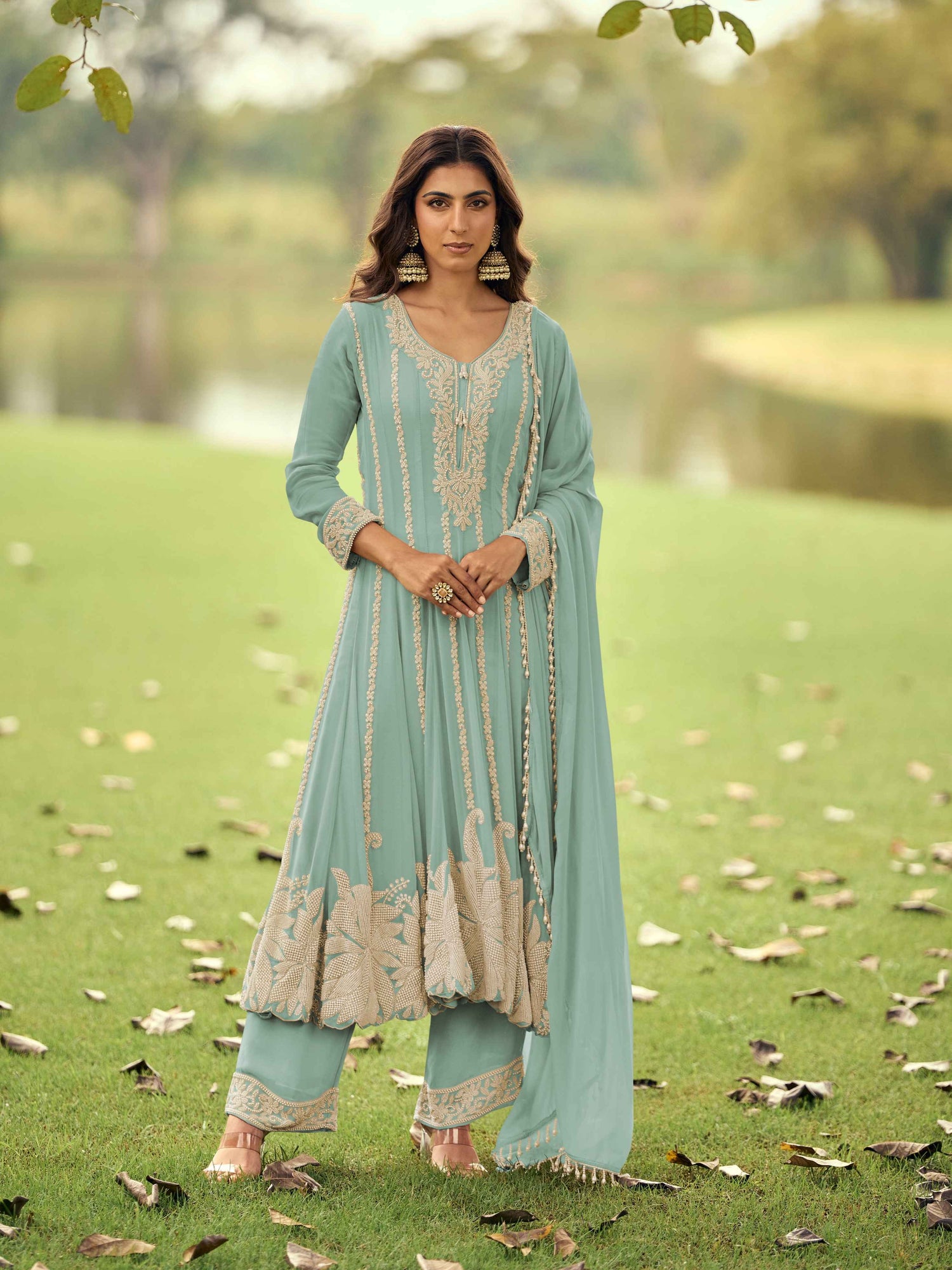 Premium Georgette Heavy Beads Work Short Anarkali Suit Set Short Anarkali Anant Tex Exports Pvt.Ltd..